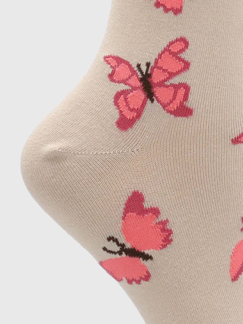 Calcetin-Algodon-Mujer-C-Cuff-Butterfl-Beige-Crudo-Hush-Puppies