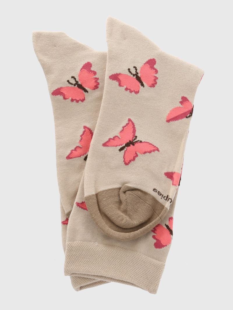Calcetin-Algodon-Mujer-C-Cuff-Butterfl-Beige-Crudo-Hush-Puppies