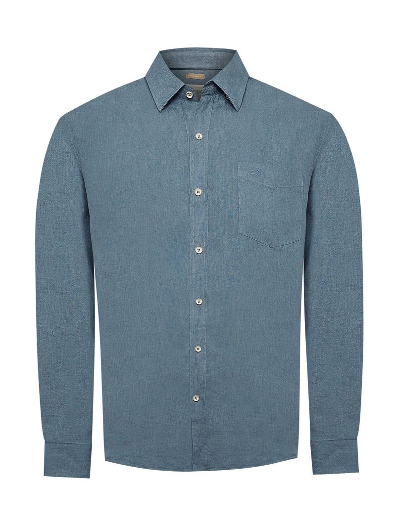 Camisa Lino Hombre Linen Azul Rockford