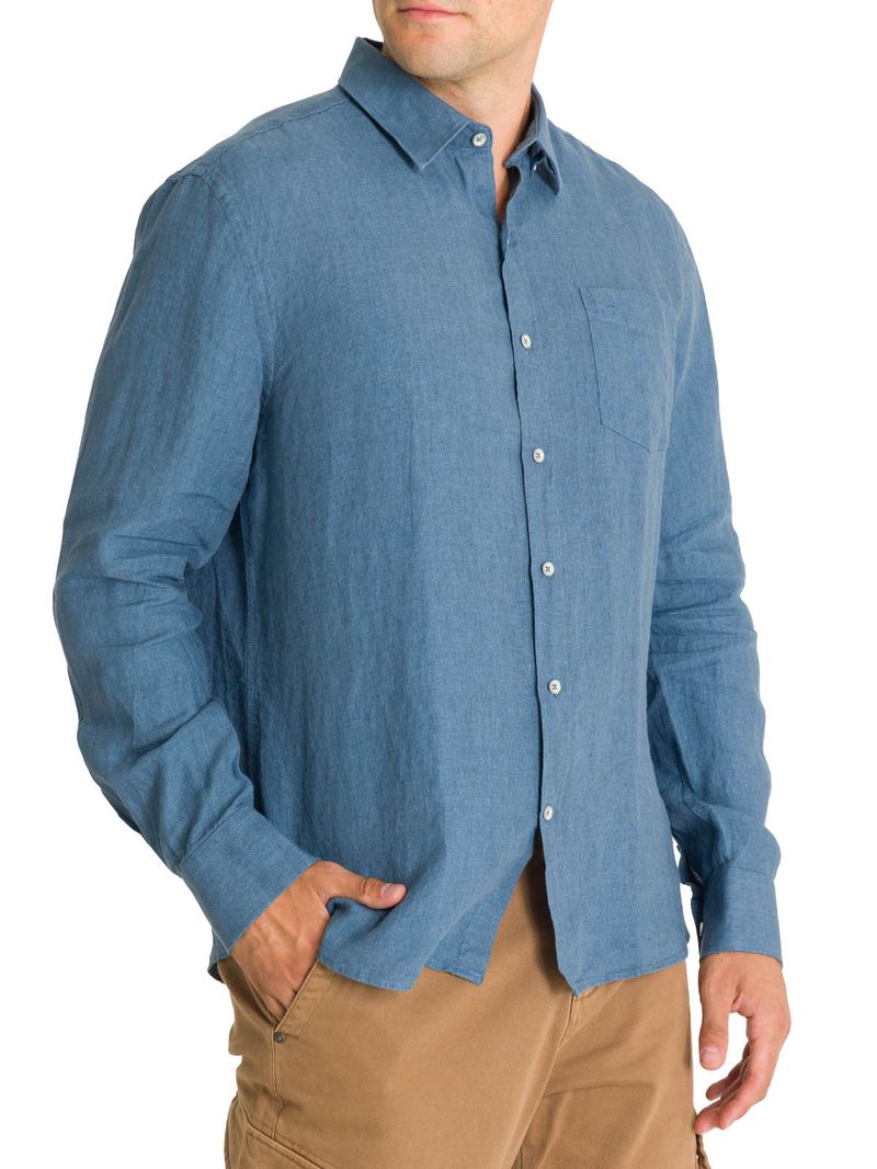 Camisa Lino Hombre Linen Azul Rockford