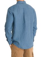 Camisa Lino Hombre Linen Azul Rockford