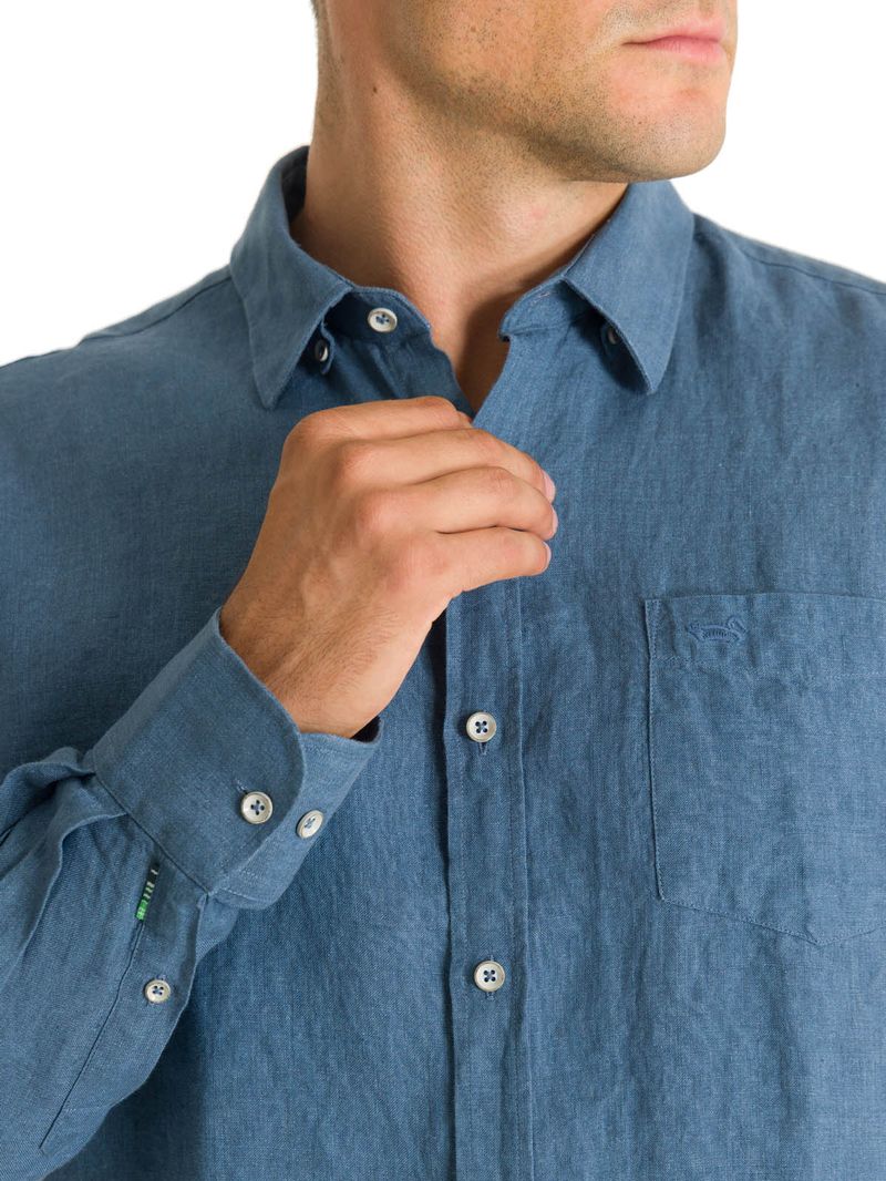 Camisa Lino Hombre Linen Azul Rockford