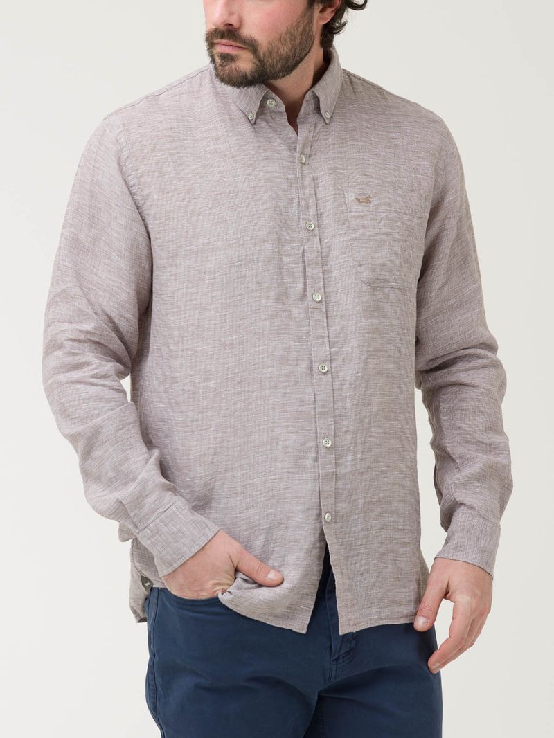 Camisa-Lino-Organico-Hombre-Linentex-Cafe-Rockford