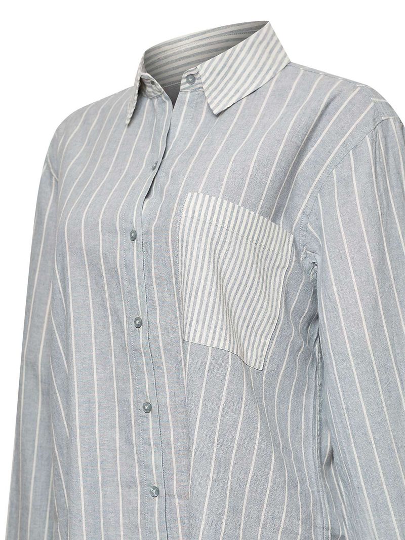 Blusa Lino Orgánico Mujer Lines Celeste Rockford