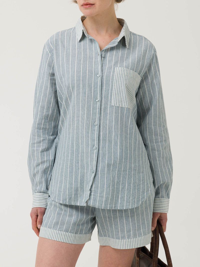 Blusa Lino Orgánico Mujer Lines Celeste Rockford