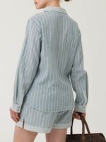 Blusa Lino Orgánico Mujer Lines Celeste Rockford