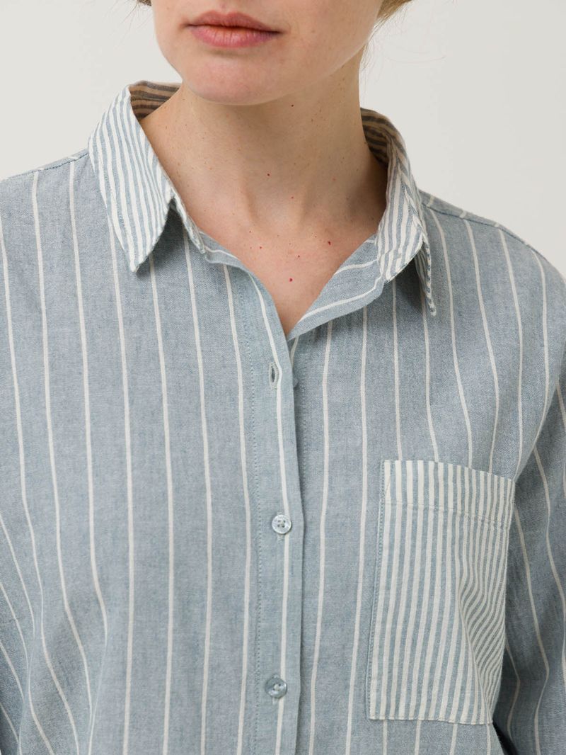 Blusa Lino Orgánico Mujer Lines Celeste Rockford