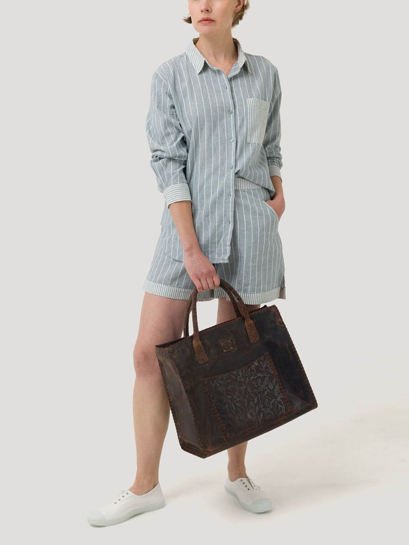 Blusa Lino Orgánico Mujer Lines Celeste Rockford