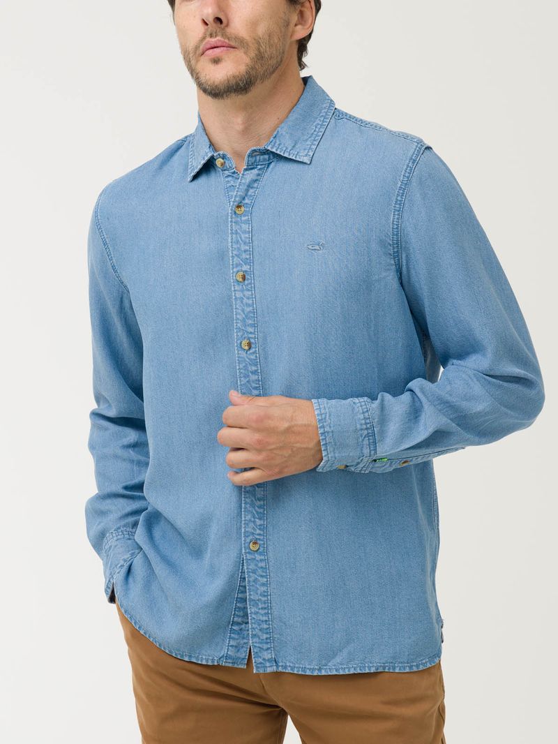 Camisa Tencel Hombre Azul Rockford