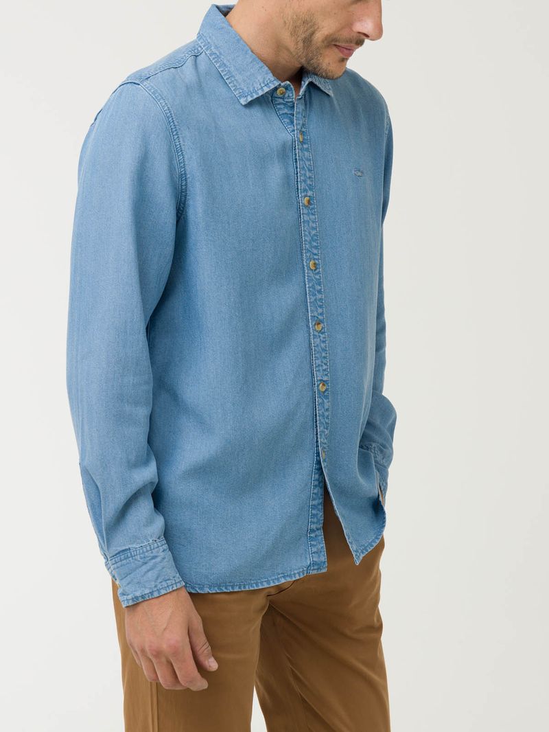 Camisa Tencel Hombre Azul Rockford