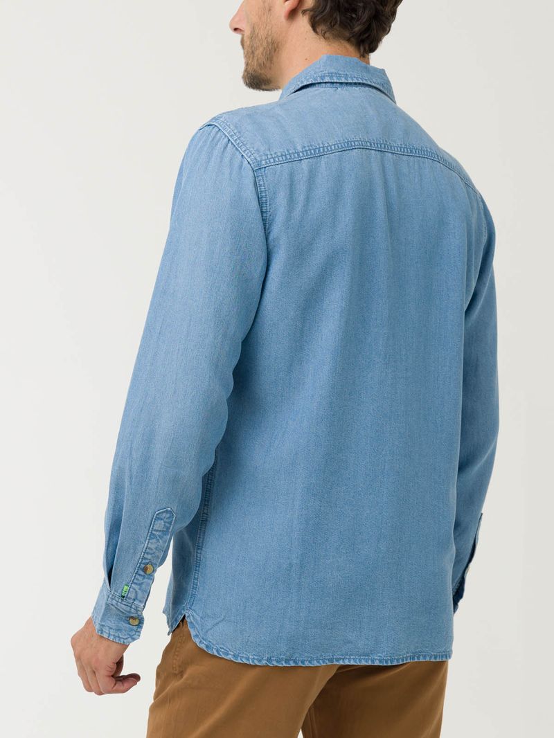 Camisa Tencel Hombre Azul Rockford