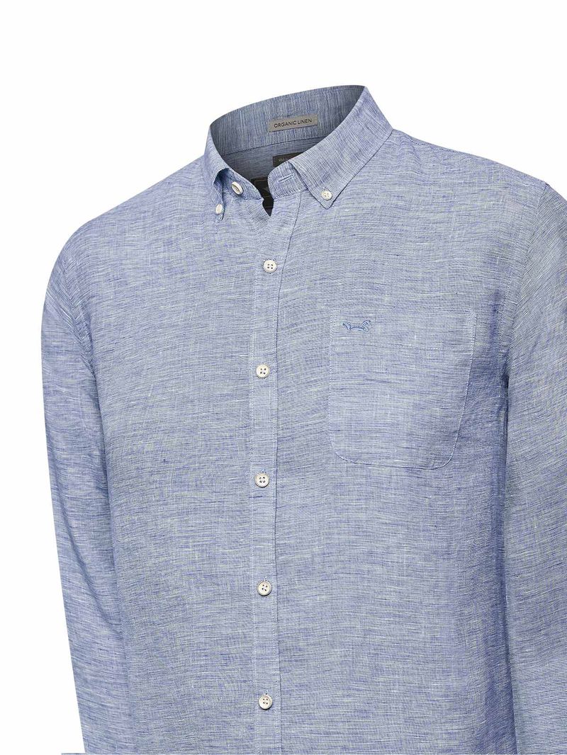 Camisa Lino Orgánico Hombre Linentex Azul Rockford