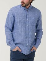 Camisa Lino Orgánico Hombre Linentex Azul Rockford