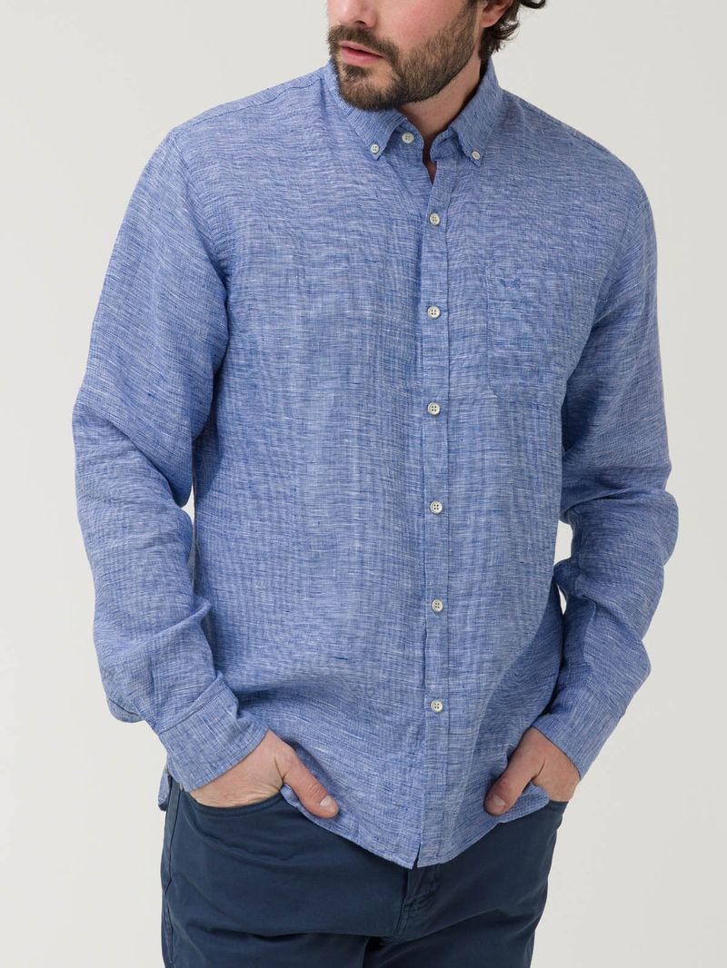 Camisa Lino Orgánico Hombre Linentex Azul Rockford