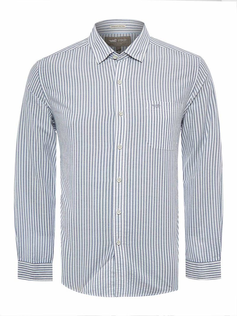 Camisa Algodón Orgánico Hombre Raya Azul Rockford