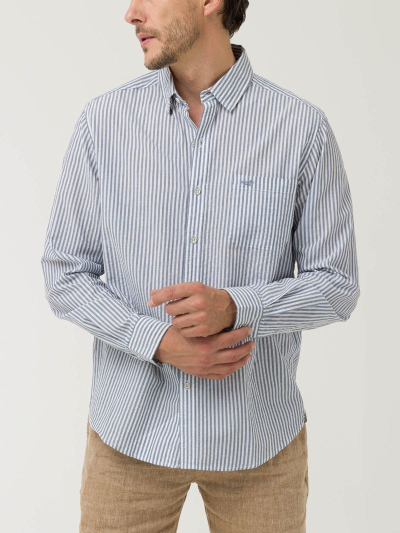 Camisa Algodón Orgánico Hombre Raya Azul Rockford