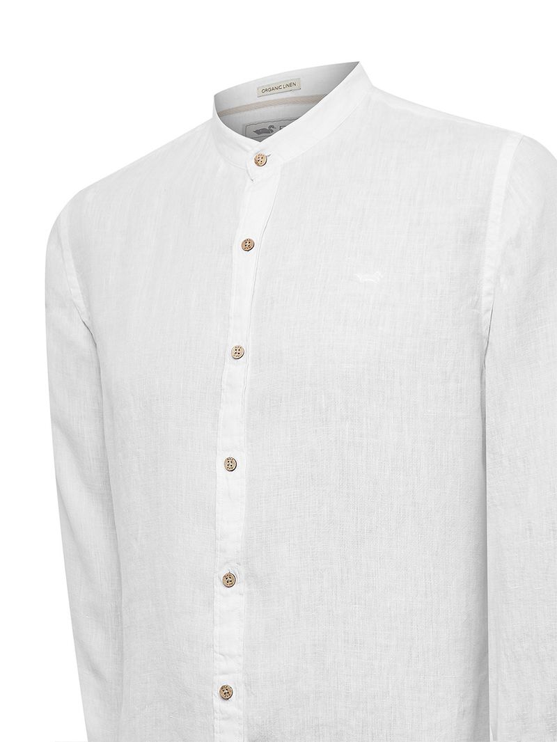 Camisa Lino Orgánico Hombre Linenmao Blanco Rockford