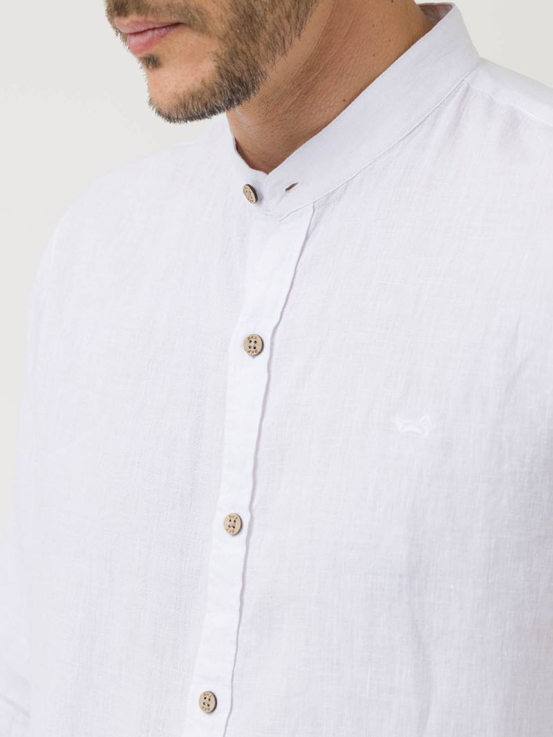 Camisa Lino Orgánico Hombre Linenmao Blanco Rockford