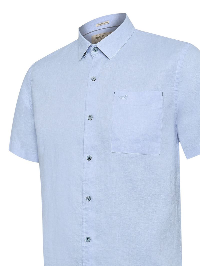 Camisa Lino Orgánico Hombre Linenshort Azul Rockford
