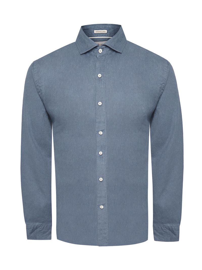 Camisa Lino Orgánico Hombre Linen Azul Rockford
