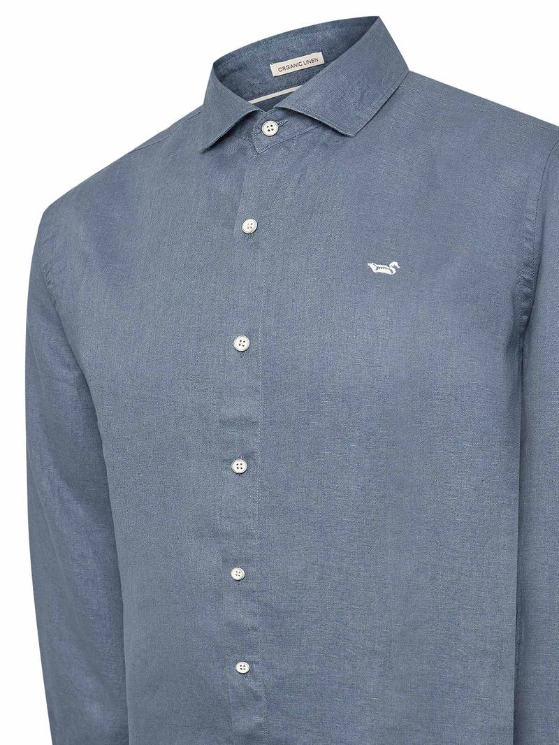 Camisa Lino Orgánico Hombre Linen Azul Rockford