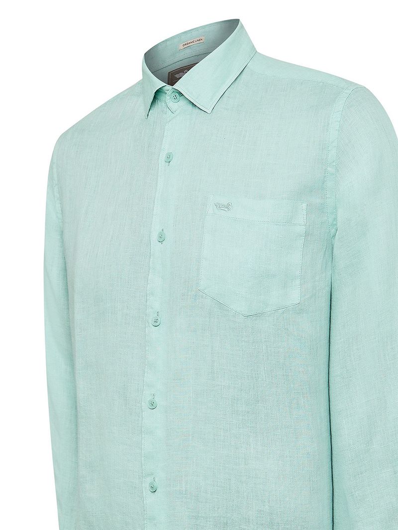 Camisa Lino Orgánico Hombre Linjer Verde Rockford