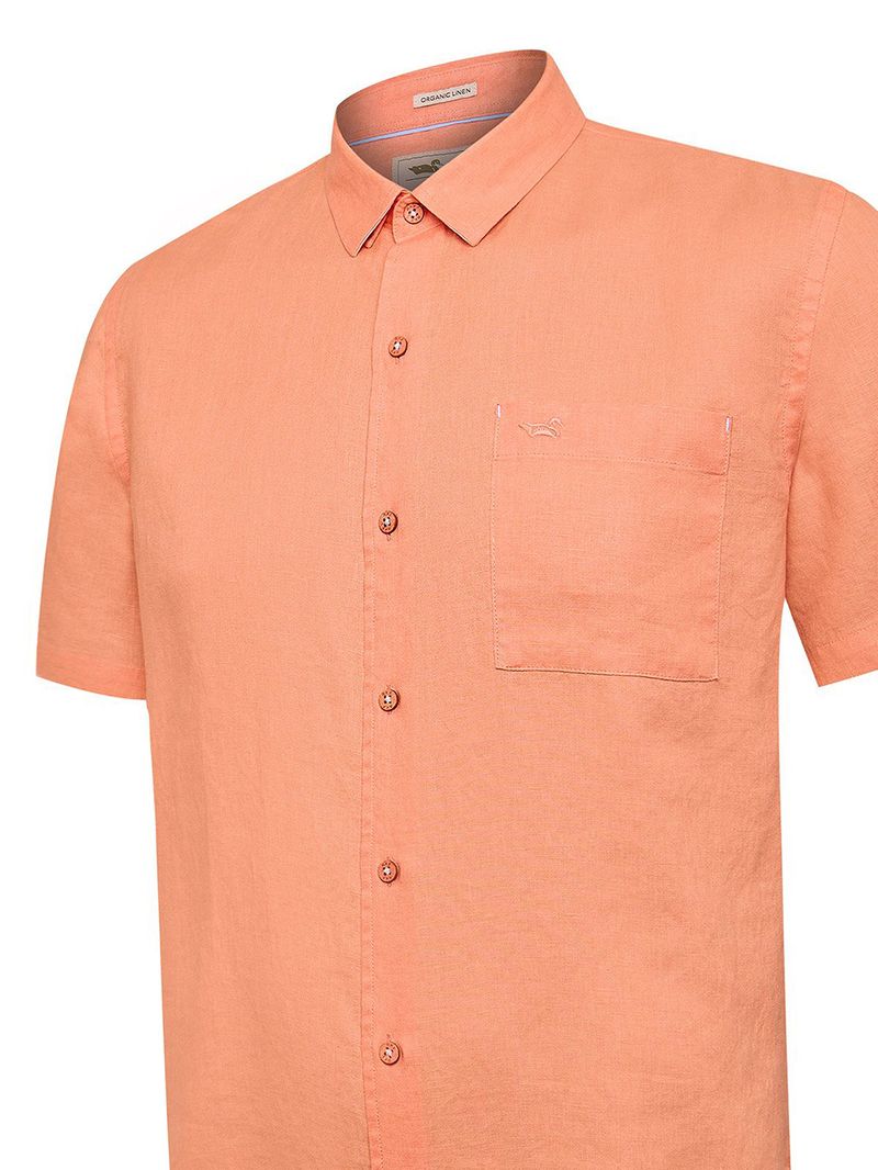 Camisa Lino Orgánico Hombre Linenshort Naranjo Rockford