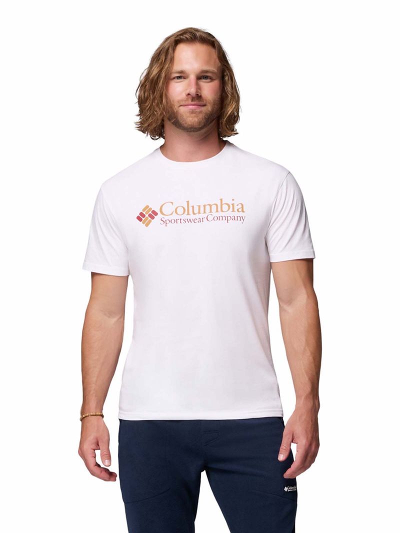 Polera Manga Corta Hombre Csc Basic Logo Blanco Columbia