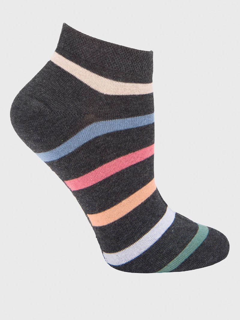 Calcetin Algodón Mujer Ped Stripe Gris Hush Puppies