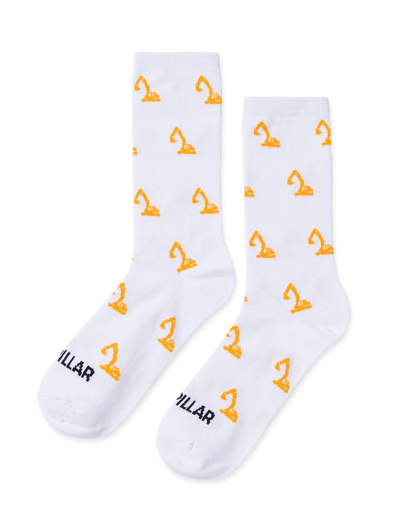 Calcetín Largo Hombre Diseño Excavadora Blanco CAT