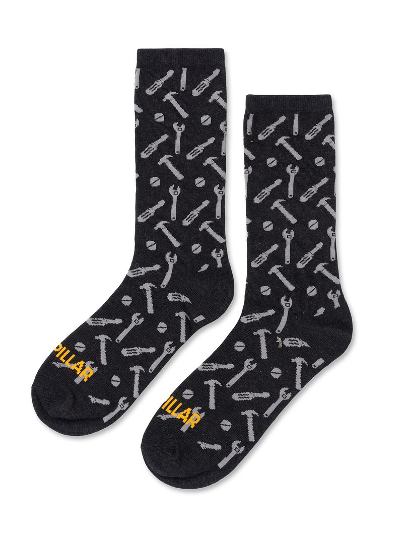 Calcetín Largo Hombre Diseño Herramientas Negro CAT