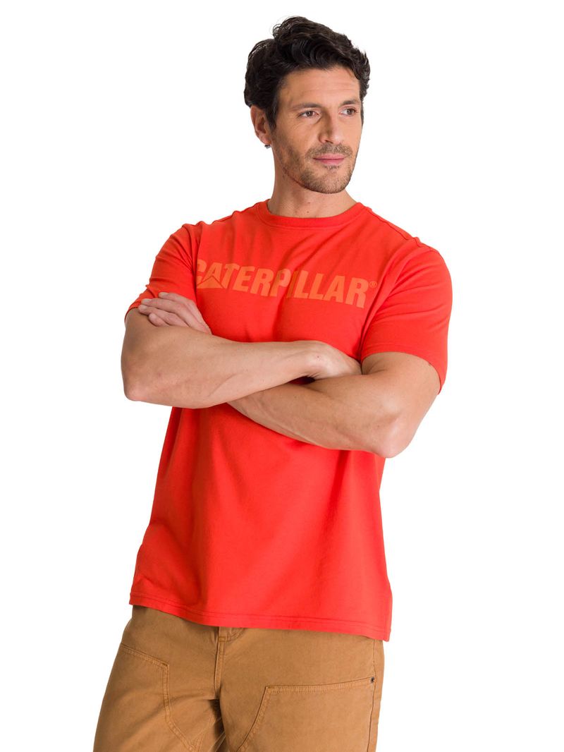 Polera Manga Corta Hombre Logo Caterpillar Rojo CAT