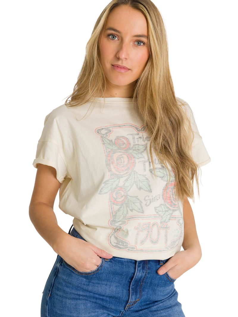 Polera Manga Corta Mujer Diseño Blanco CAT