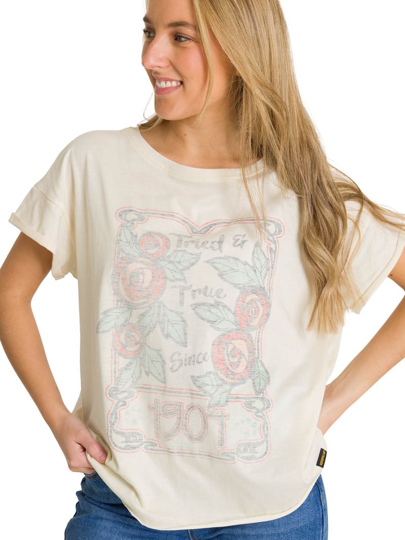 Polera Manga Corta Mujer Diseño Blanco CAT