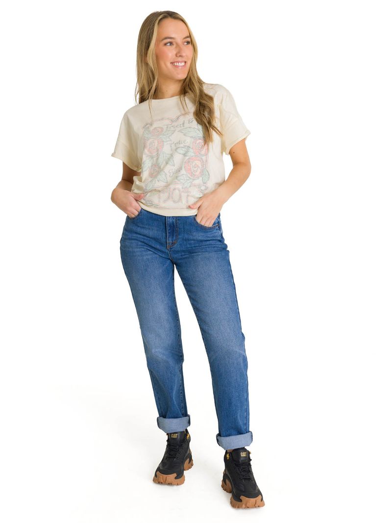 Polera Manga Corta Mujer Diseño Blanco CAT