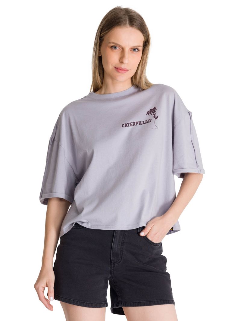 Polera Manga Corta Oversize Mujer Diseño Lila CAT