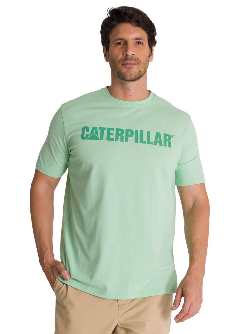 Polera Manga Corta Hombre Logo Caterpillar Verde CAT