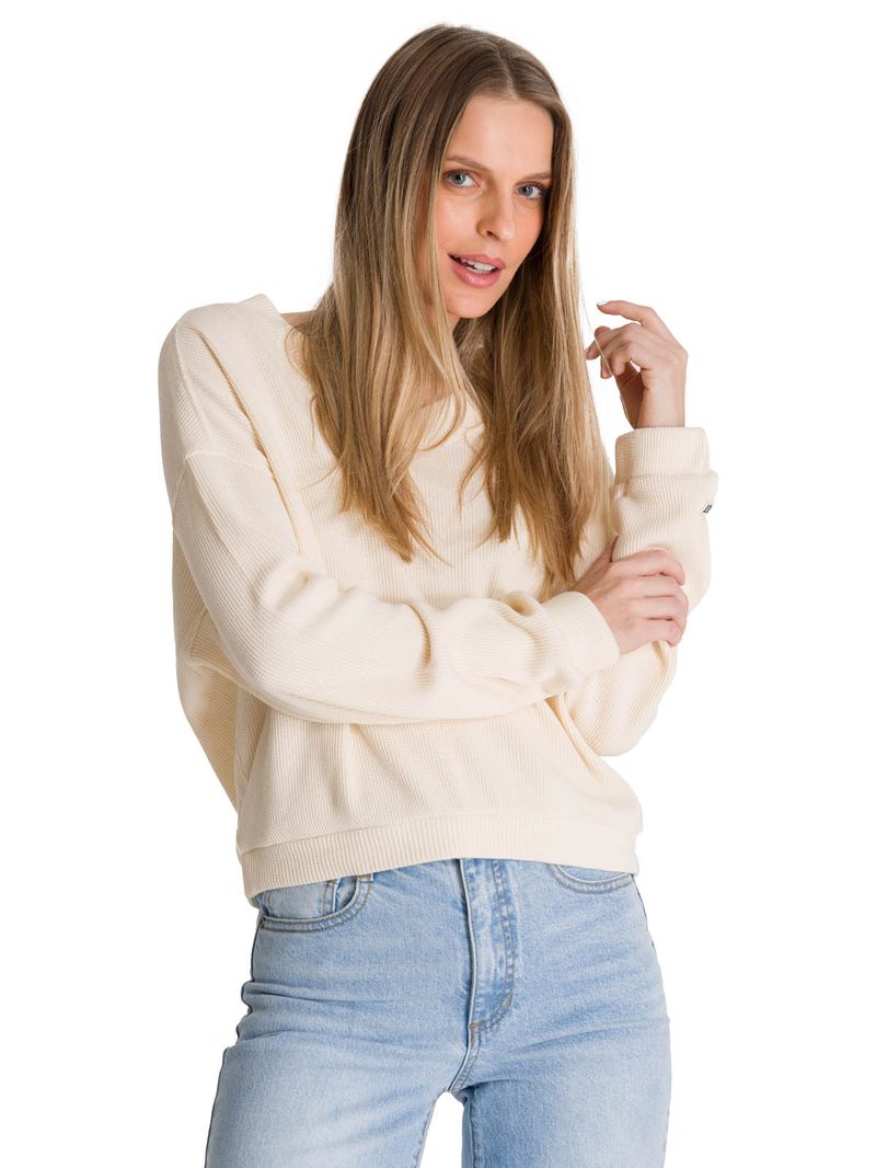 Polerón Cuello en V Mujer Oversize Waffle Blanco CAT