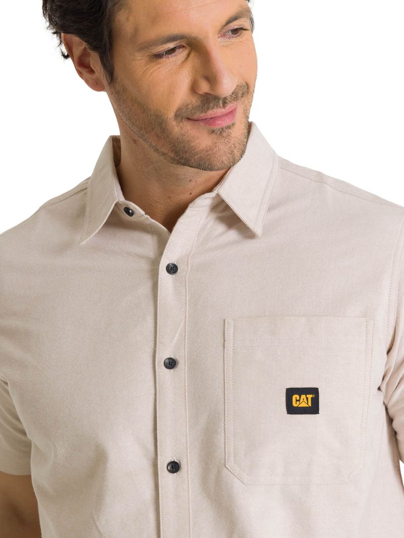 Camisa Manga Corta Hombre Oxford Relaxed Beige CAT