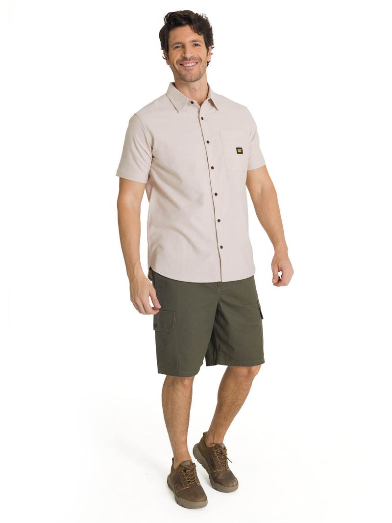 Camisa Manga Corta Hombre Oxford Relaxed Beige CAT