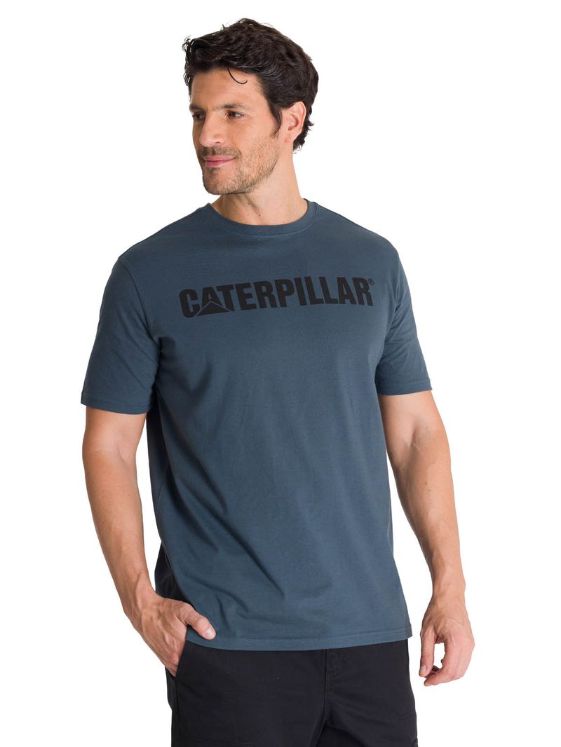 Polera Manga Corta Hombre Logo Caterpillar Azul CAT