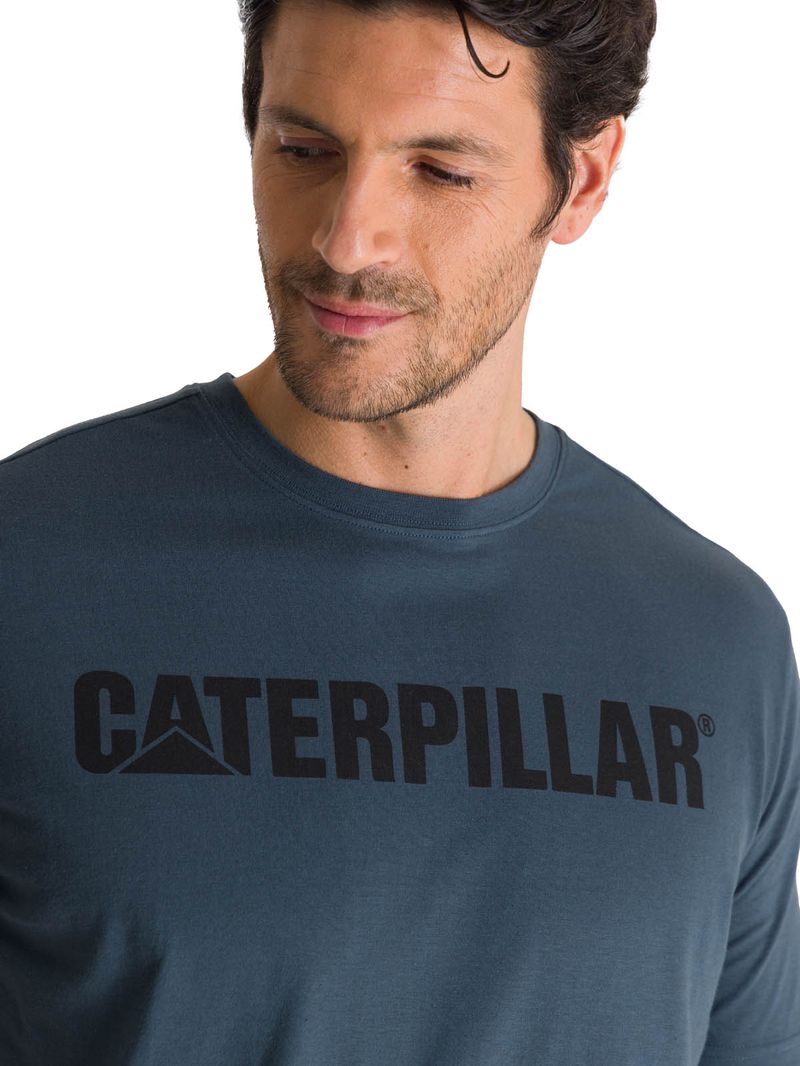 Polera Manga Corta Hombre Logo Caterpillar Azul CAT
