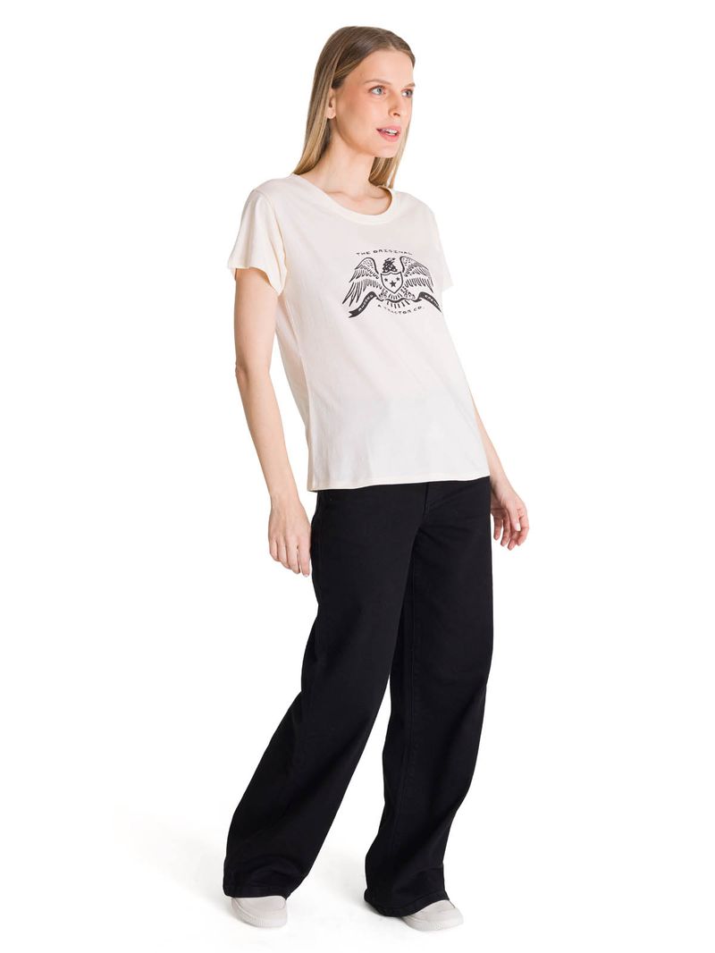 Polera Manga Corta Mujer Crew Diseño Blanco CAT