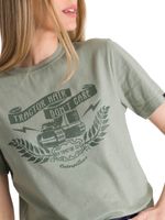 Polera Manga Corta Mujer Diseño Tractor Verde CAT