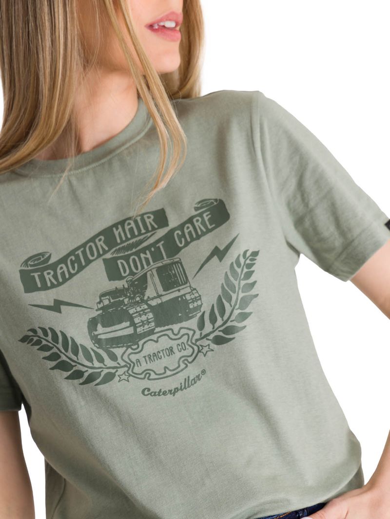 Polera Manga Corta Mujer Diseño Tractor Verde CAT