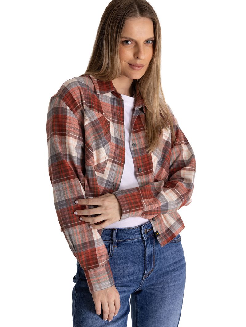 Camisa Manga Larga Mujer Cropped Flannel Terracota CAT