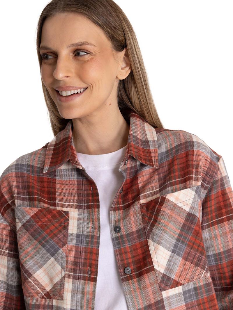 Camisa Manga Larga Mujer Cropped Flannel Terracota CAT