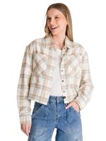 Camisa Manga Larga Mujer Cropped Flannel Beige CAT