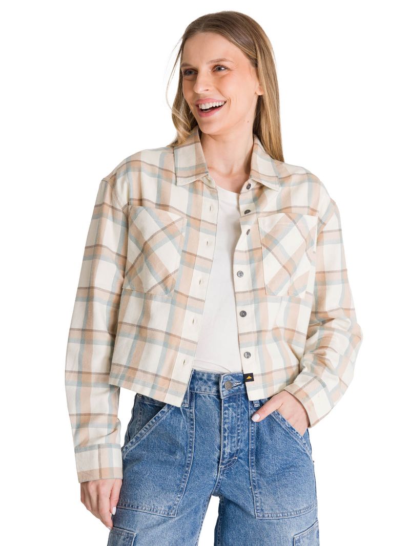 Camisa Manga Larga Mujer Cropped Flannel Beige CAT