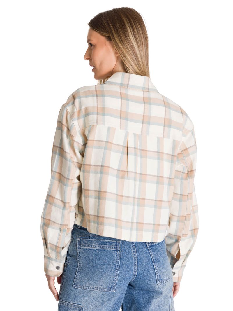 Camisa Manga Larga Mujer Cropped Flannel Beige CAT
